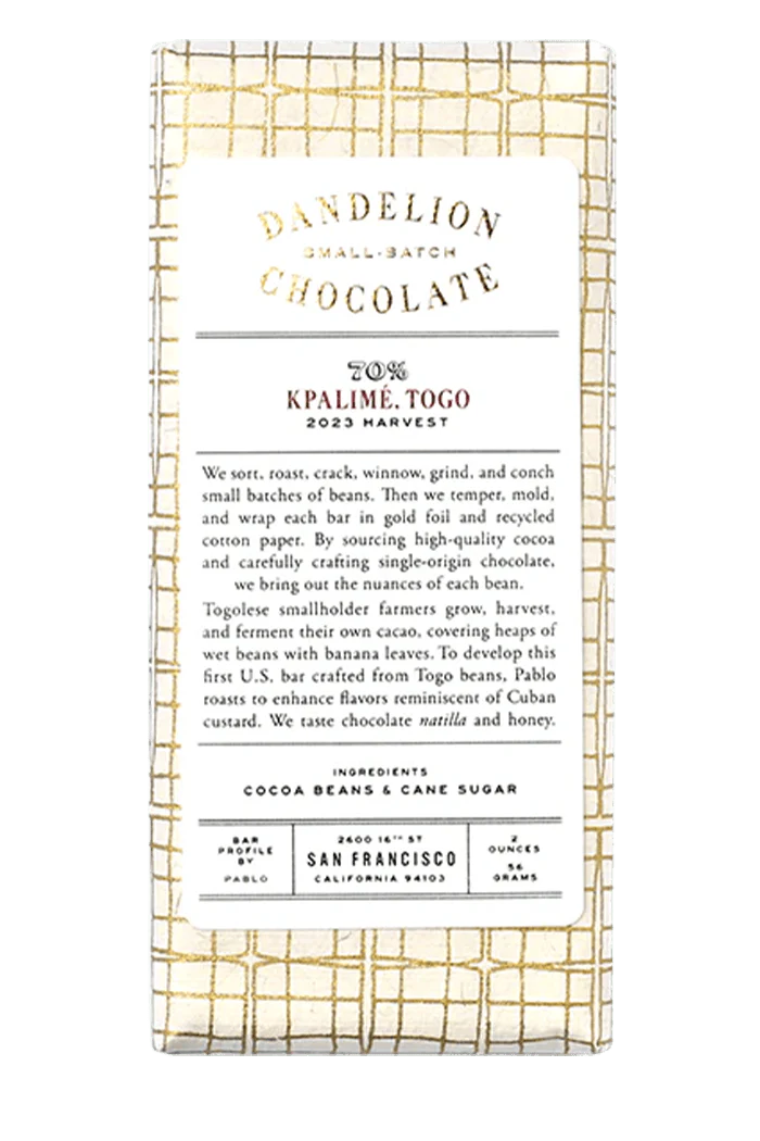 Kpalimé, Togo 70% 2023 Harvest Single-Origin Chocolate Bar